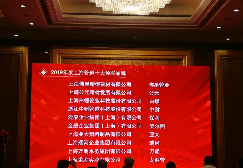 第十六届金楹奖，龙胜管荣获“上海管道十大领军品牌”！